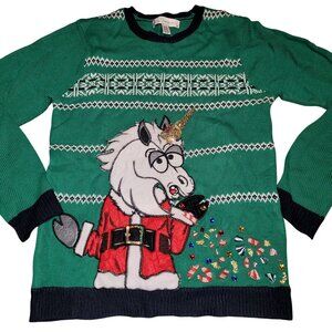 Jolly Sweaters Men’s Small Vomiting Unicorn Ugly Christmas Sweater Holiday Party